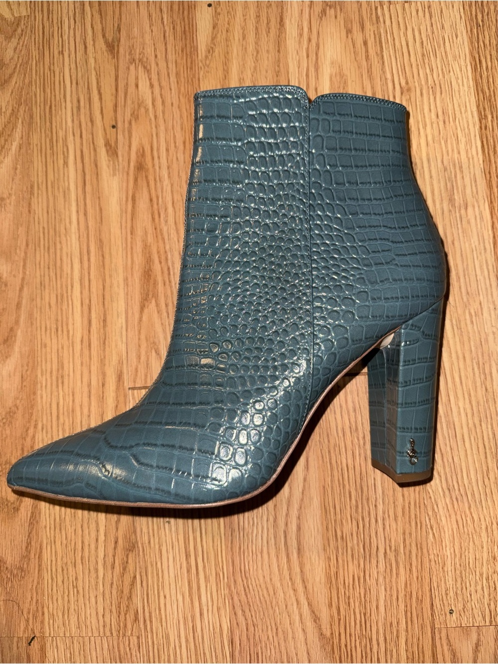 Sam Edelman Teal Croc-Embossed Pointed Toe Ankle Boot